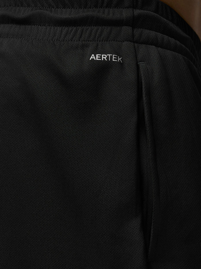 Close up of black Adapt Training Shorts waistband showing AERTEK branding.