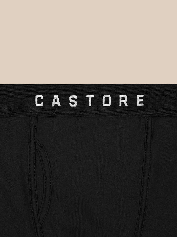 Close-up of black boxer shorts waistband with Castore branding