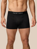 Male model wearing black Castore Active 3 Pack boxer shorts with a wide waistband.