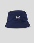 Navy blue bucket hat with white Castore logo on front