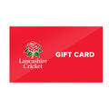 Lancashire Cricket gift card with white crest on a red background
