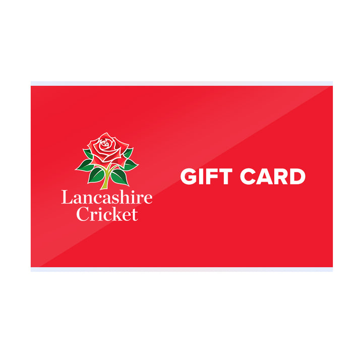 Lancashire Cricket gift card with white crest on a red background