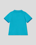 Back view of bright blue infant ODI short sleeve polo shirt