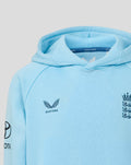 Light blue junior Travel Adapt fleece hoodie with three lions crest on the chest and Castore wing logo
