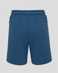 Back view of Junior travel fleece shorts in ensign blue with elastic waistband and drawstring