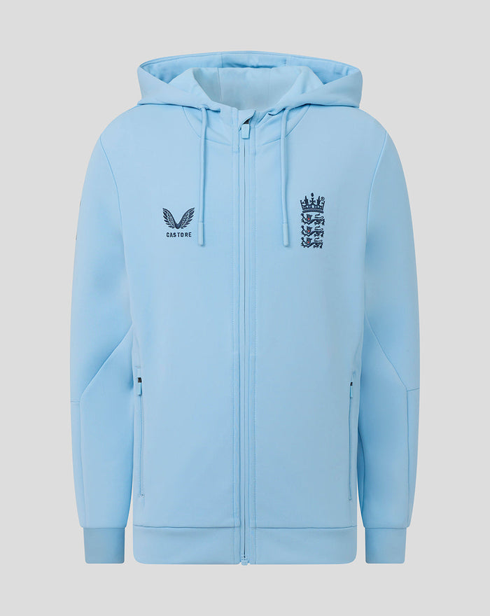 Junior Travel Flex Full Zip Hoodie in Airy Blue with embroidered England crest on the chest