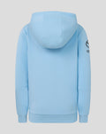 Back view of Junior Travel Flex Full Zip Hoodie in Airy Blue with hood up