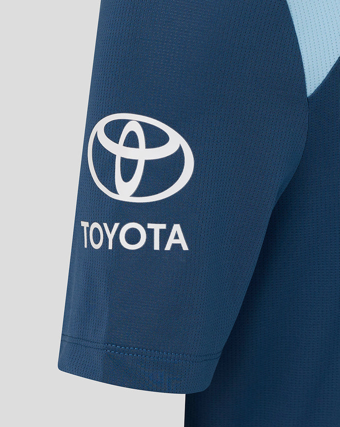 Blue junior training shirt sleeve with white Toyota logo