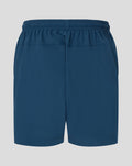 Back view of blue Junior 26/27 Training Shorts with an elastic waistband.
