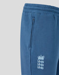 Ensign blue Travel Adapt fleece jogger close up showing elastic waistband and zip pocket