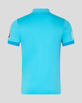 Back view of the blue ODI Pro short sleeve cricket shirt with collar and sleeve patches.