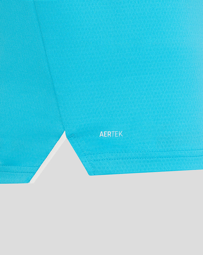 Close-up of blue ODI Pro short sleeve shirt hem with AERTEK branding.