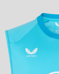 Close-up of the chest showing Castore logo on the blue ODI sleeveless vest