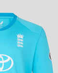 Close-up of Mens 26/27 ODI Sweater in blue with the Three Lions crest on the chest