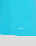 Close-up of bright blue ODI short sleeve shirt fabric with AERTEK branding at the hem