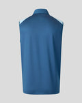 Back view of blue sleeveless training gilet with dark body and light blue shoulder panels