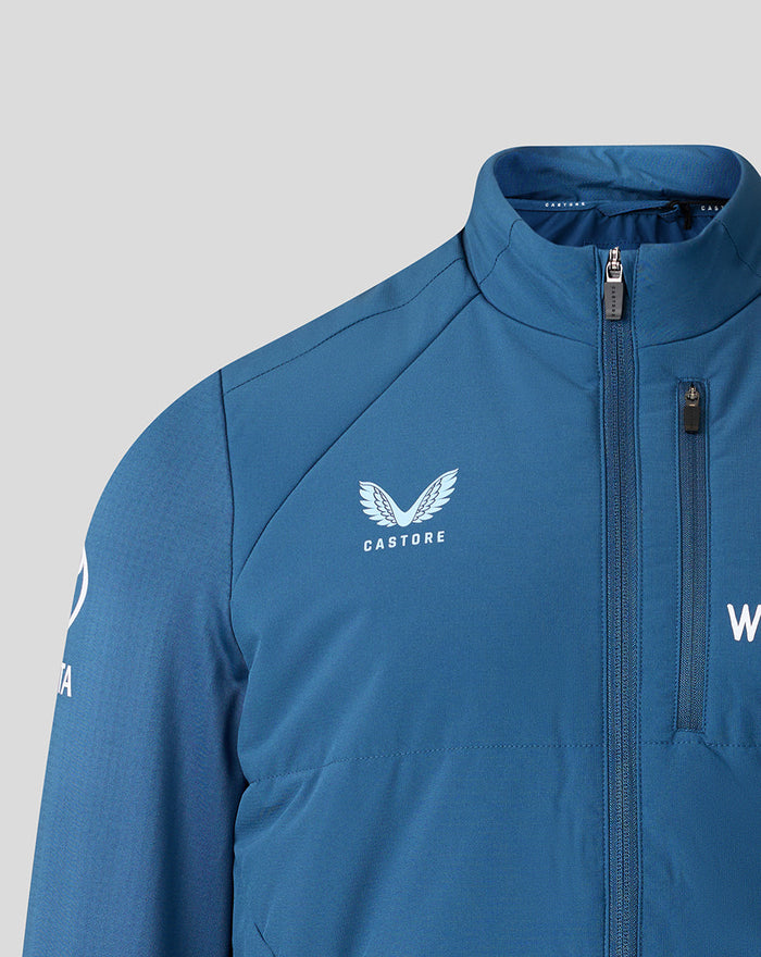 Ensign Blue training jacket chest featuring Castore logo and a vertical zip pocket.