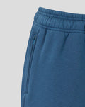 Close up of waistband and side zip pocket on women's ensign blue travel fleece shorts