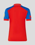 Back view of Womens 26/27 T20 Pro Short Sleeve Shirt in red with blue shoulders and white trim