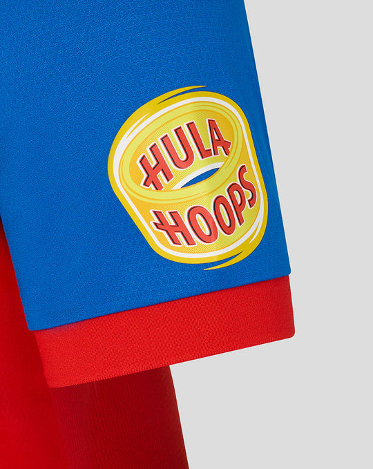 Blue sleeve features a yellow Hula Hoops patch against a red cuff