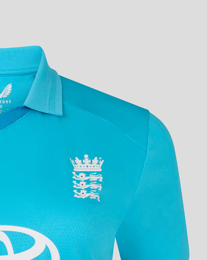 Close up of blue ODI Pro shirt chest showing the England crest on the left