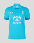 Front view of blue England Women's ODI shirt with crest on the chest and Toyota sponsor