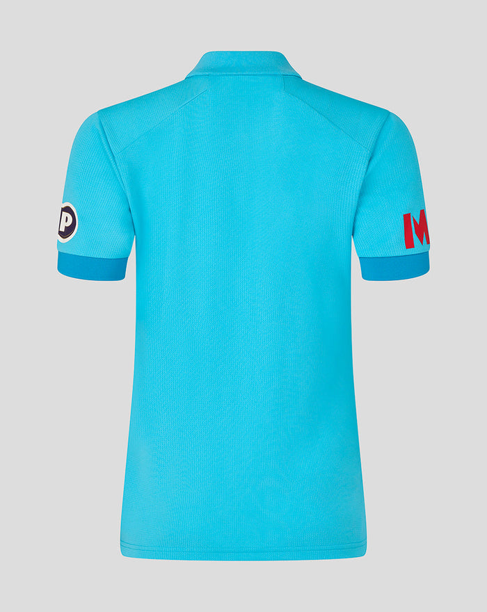Back view of blue England Women's ODI shirt with sleeve patches