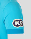 Blue jersey sleeve featuring a circular KP sponsor patch.