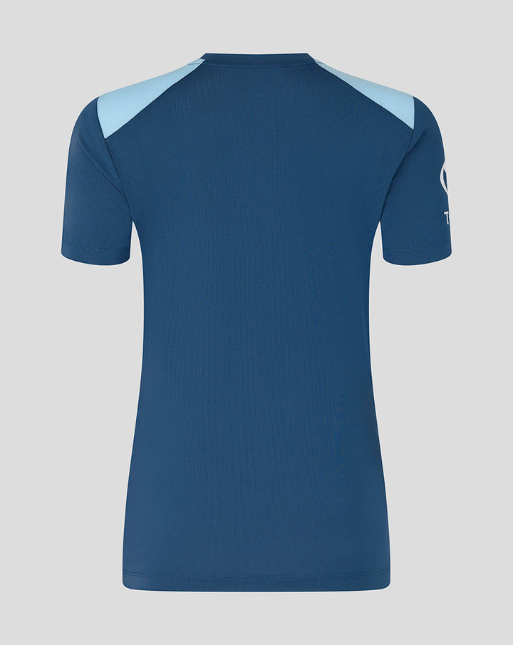 Back view of Womens 26/27 Training Short Sleeve T-Shirt in blue with light blue shoulder panels
