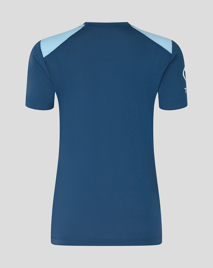 Back view of Womens 26/27 Training Short Sleeve T-Shirt in blue with light blue shoulder panels