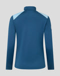 Back view of blue training top with light sky blue shoulder panels.