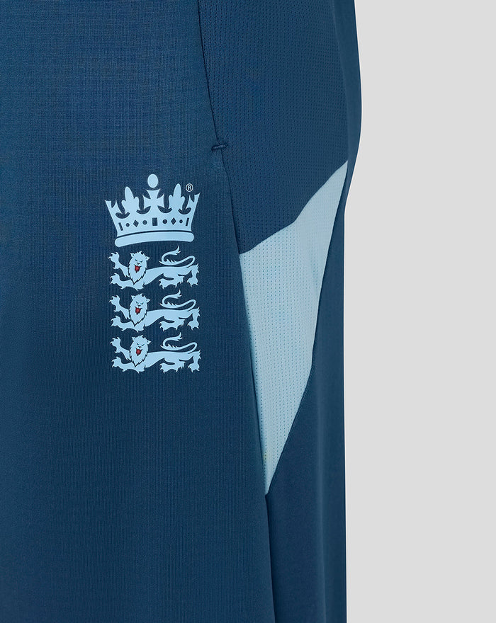 Close up of blue training pants showing the England crest on the thigh