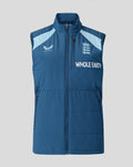 Front view of blue training gilet with light blue shoulder panels and England crest
