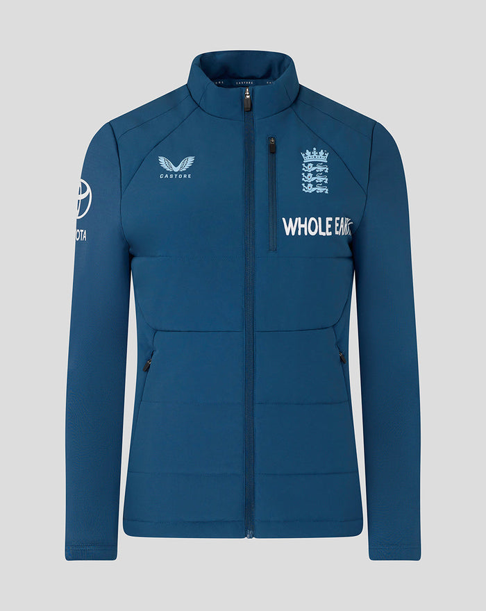 Ensign blue training thermal jacket with England crest and Whole Earth branding on the chest