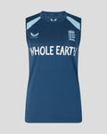 Front view of blue sleeveless training top with England crest and Whole Earth text across chest