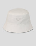 White retro bucket hat front view with embroidered England Cricket crest.