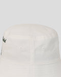 White retro bucket hat with vintage England Cricket crest embroidery