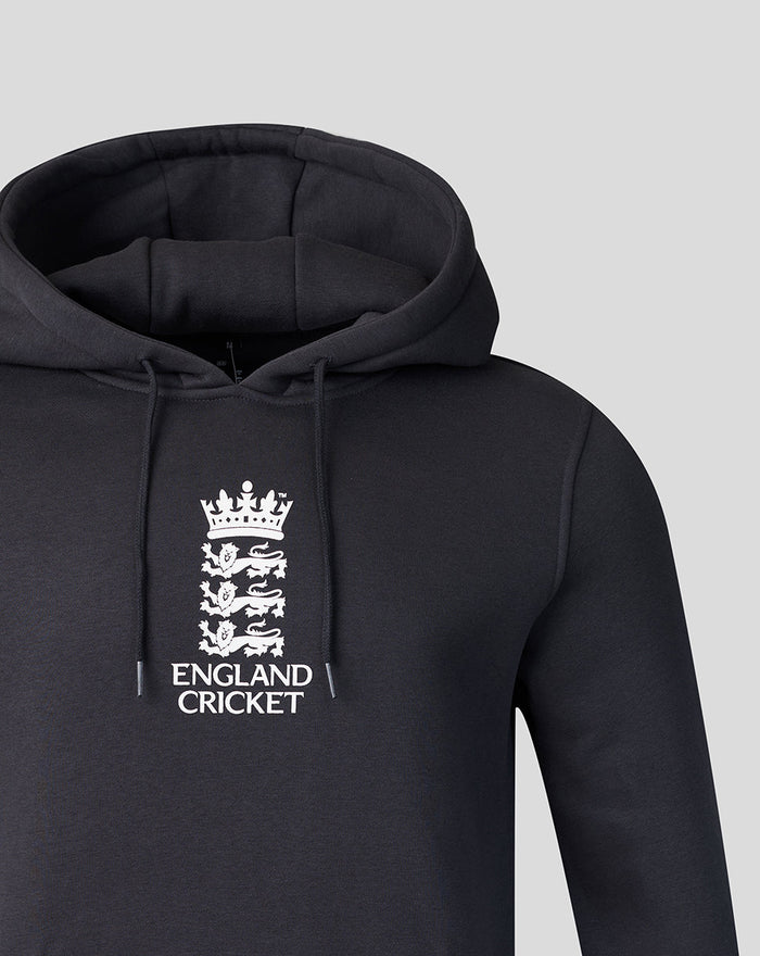 Navy Essentials Crest Overhead Hoodie featuring an England Cricket crest on the chest