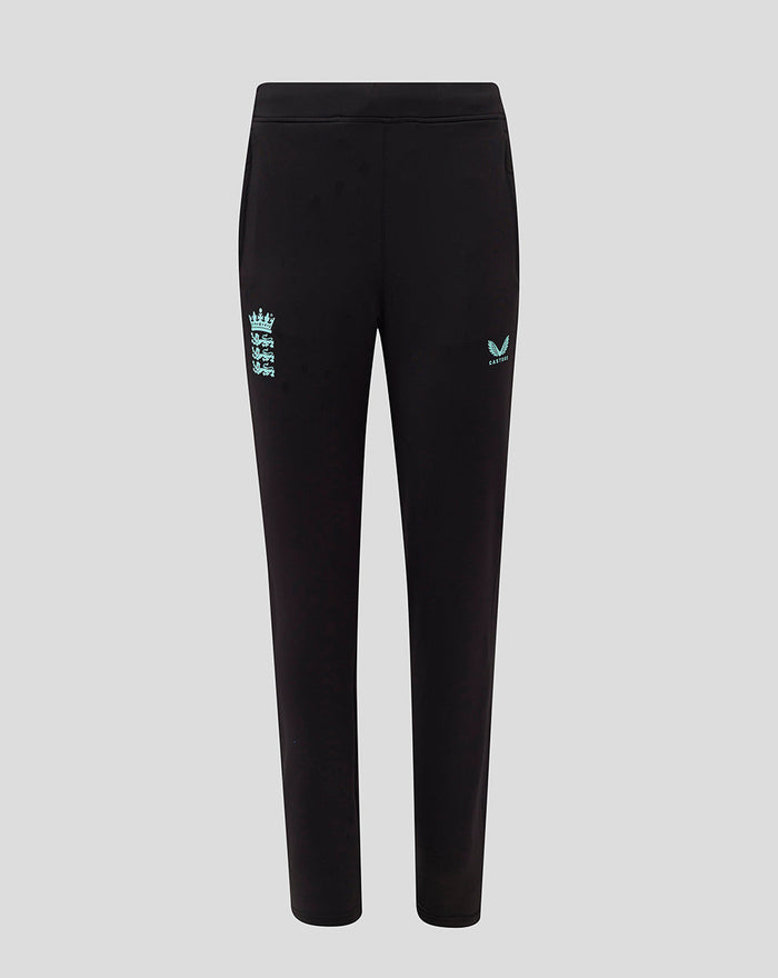 England Cricket Women's 25/26 training pants in black with light blue England crest on the left leg.