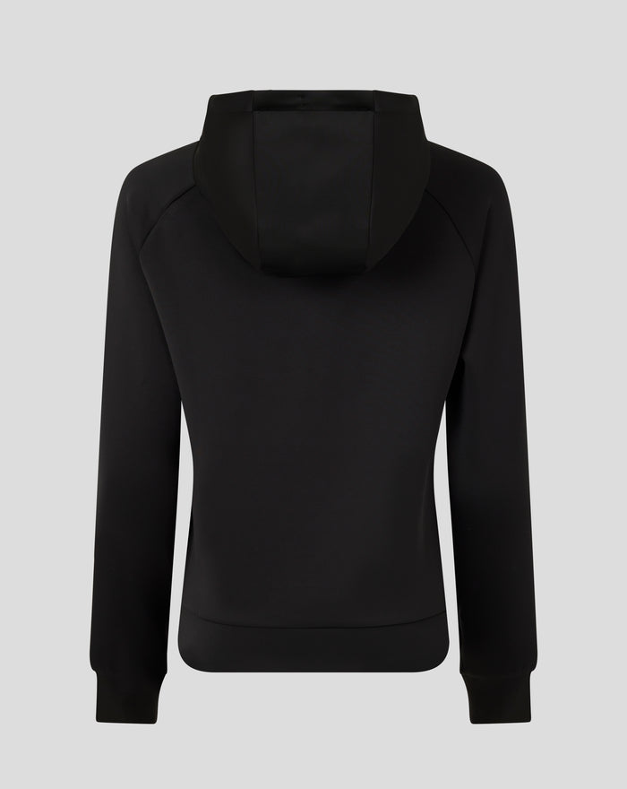 Back view of women's black Ashes Pro Lock Up Logo Hoodie showing the hood from behind