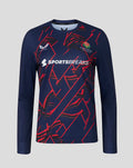 Long sleeve Womens 26/27 Performance T Shirt in peacoat navy with rose inspired graphics and Lancashire Cricket crest