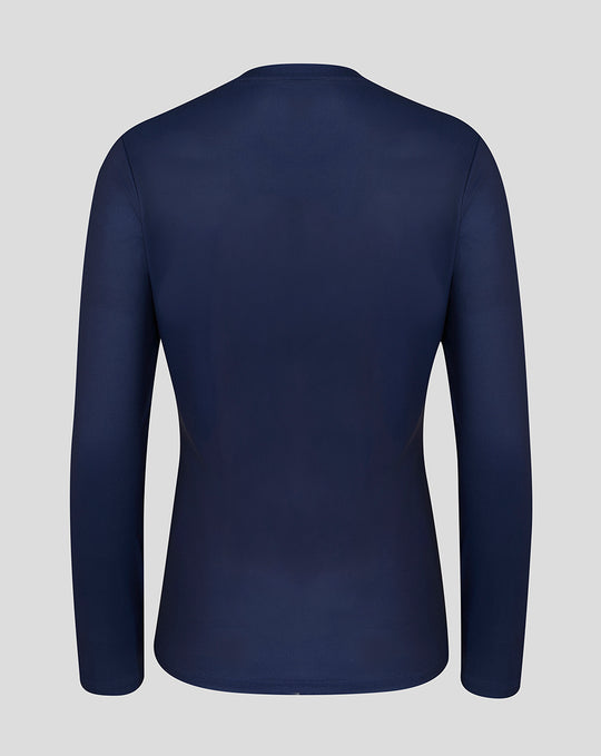 Back view of women's peacoat navy long sleeve performance T-shirt.