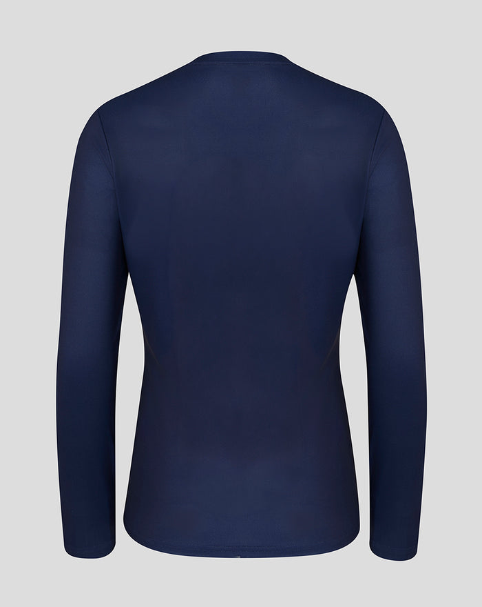 Back view of women's peacoat navy long sleeve performance T-shirt.