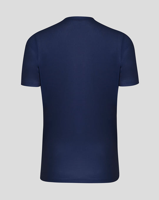 Back view of a navy Peacoat women's short sleeve performance tee with a plain back