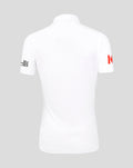 Back view of white England Women's Test Pro cricket shirt showing red shoulder trim and sleeve branding