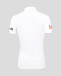 Close up of a white England Test shirt collar showing red placket detail and inner Castore branding.