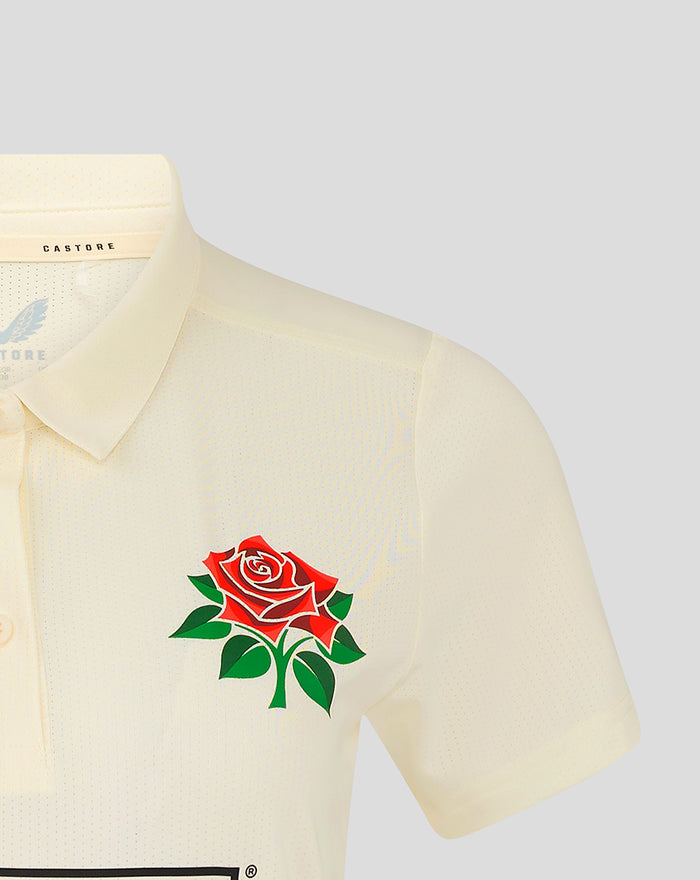 Cream Lancashire County Championship short sleeve playing jersey with red rose crest on the chest.
