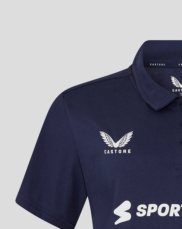 Navy polo with Castore branding on the collar and a small logo on the left chest