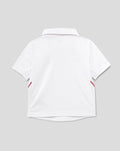 Back view of infant white short sleeve England Test shirt with subtle red trim at sides.