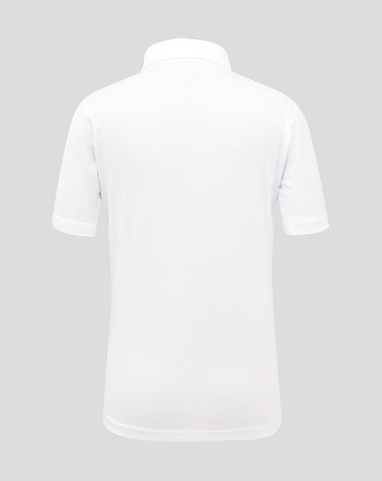 Back view of white England Test short sleeve cricket shirt with collar and clean minimal design